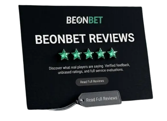 Beonbet Reviews card with 5 stars, showing player ratings and feedback.